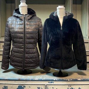 Andrew Marc Plush‎ Reversible Cozy Hooded Puffer Jacket Size Small